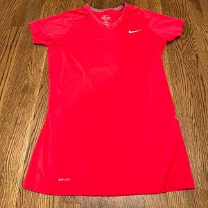 Nike Pro Combat Women's L Dri-Fit V Neck Fitted Short Sleeve T-shirt Pink